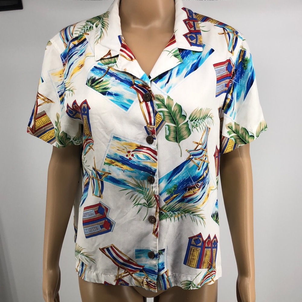 Vintage Caribbean Joe Oceanside collared button blouse Size Large